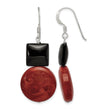 Sterling Silver Polished Black Agate & Recon. Red Coral Dangle Earrings - Birthstone Company