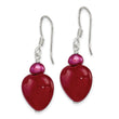 Sterling Silver Polished Red FWC Pearl & Red Jade Heart Dangle Earrings - Birthstone Company
