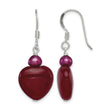 Sterling Silver Polished Red FWC Pearl & Red Jade Heart Dangle Earrings - Birthstone Company