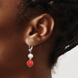 Sterling Silver Rhod-pltd FWC Pearl/Recons. Red Coral Dangle Earrings - Birthstone Company
