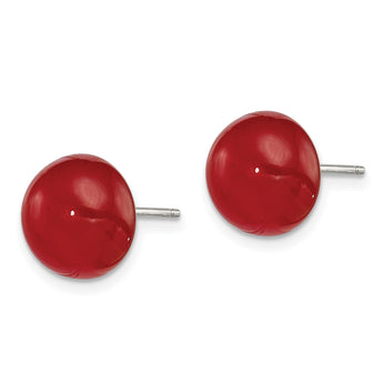 Sterling Silver Rhod-pltd 10-11mm Carnelian Button Post Earrings - Birthstone Company