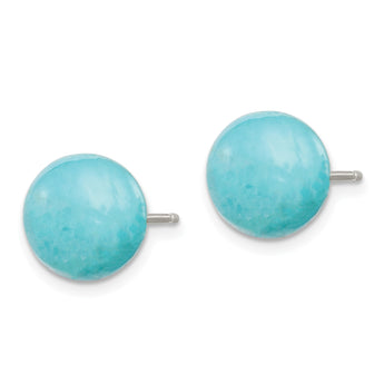 Sterling Silver Rhod-pltd 10-10.5mm Button Turquoise Post Earrings - Birthstone Company