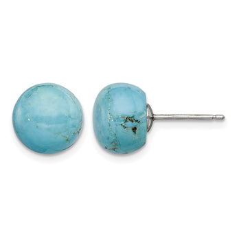Sterling Silver Rhod-pltd 10-10.5mm Button Turquoise Post Earrings - Birthstone Company