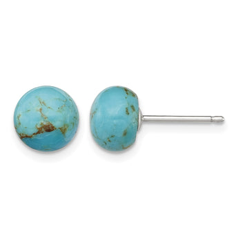 Sterling Silver Rhod-pltd 8-8.5mm Button Turquoise Post Earrings - Birthstone Company