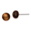 Sterling Silver Rhod-pltd 8-8.5mm Tiger's Eye Button Post Earrings