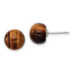 Rhod-Pltd Tiger's Eye Button Stud Earrings in Sterling Silver, 10mm