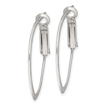 Sterling Silver Rhodium-plated 1.5mm Oval Omega Back Hoop Earrings