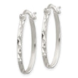 Sterling Silver Rhod-plated Polished/Textured 2mm Oval Hoop Earrings