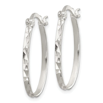Sterling Silver Rhod-plated Polished/Textured 2mm Oval Hoop Earrings