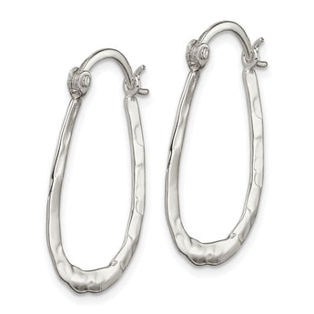 Sterling Silver Polished & Hammered Oval Hoop Earrings