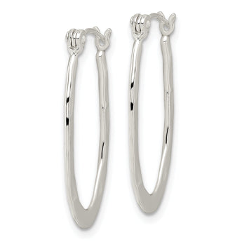 Sterling Silver Polished & Hammered Oval Hoop Earrings