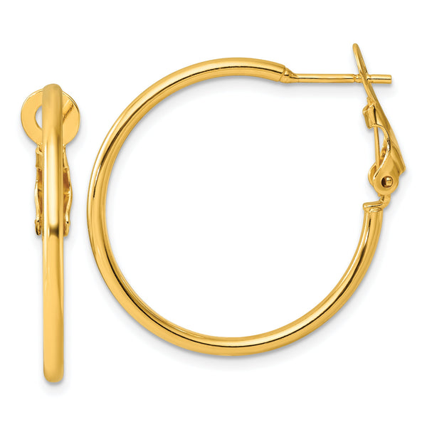 Sterling Silver Gold-tone Polished 2mm Omega Back Round Hoop Earrings
