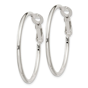 Sterling Silver Polished 2x35mm Omega Back Round Hoop Earrings