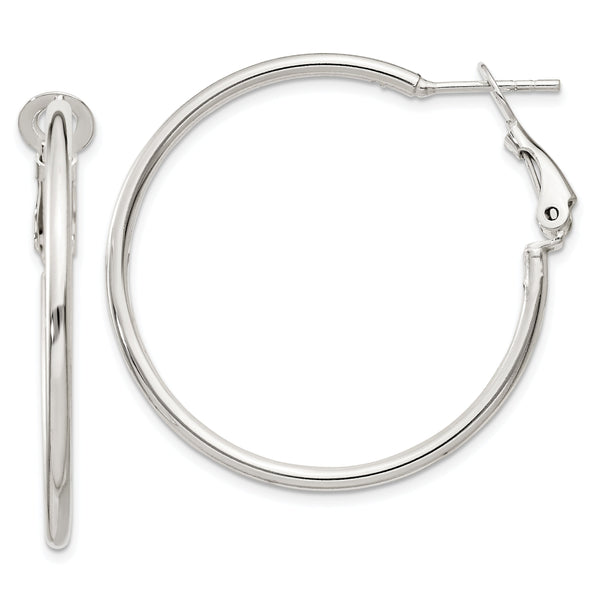 Sterling Silver Polished 2x35mm Omega Back Round Hoop Earrings