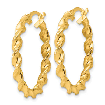 Sterling Silver Gold-tone Polished Twisted Textured Hoop Earrings