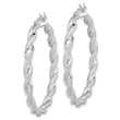 Sterling Silver Rhodium Plated Twisted 3.5x40mm Hoop Earrings