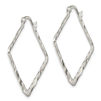 Sterling Silver Rhod-pltd Polished/Hammered Square Hoop Earrings
