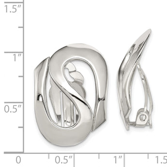Sterling Silver Polished Fancy S Design Non-Pierced Earrings - Birthstone Company