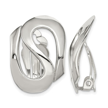 Sterling Silver Polished Fancy S Design Non-Pierced Earrings - Birthstone Company