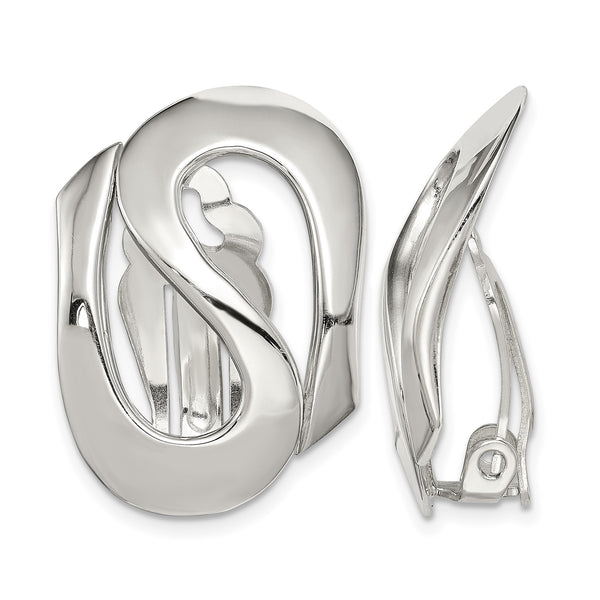 Sterling Silver Polished Fancy S Design Non-Pierced Earrings - Birthstone Company