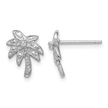 Sterling Silver Rhodium-plated CZ Palm Tree Post Earrings - Birthstone Company