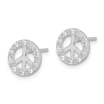 Sterling Silver Rhodium-plated Small CZ Peace Symbol Post Earrings - Birthstone Company