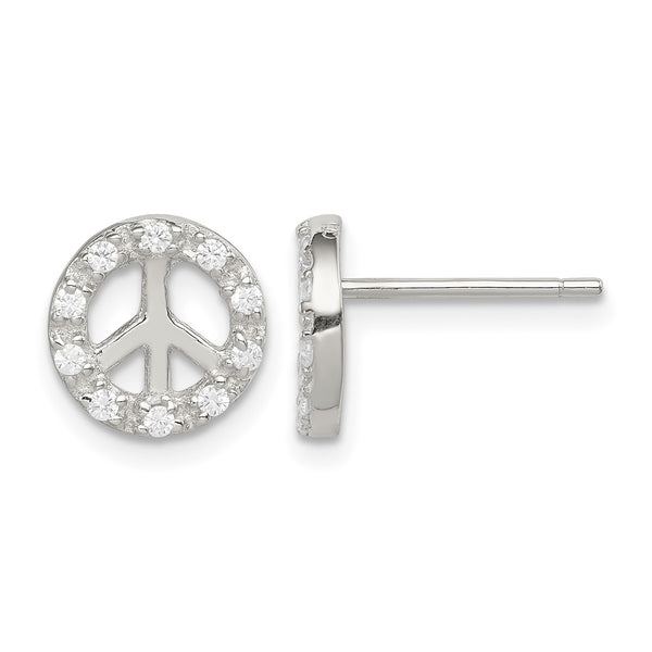Sterling Silver Rhodium-plated Small CZ Peace Symbol Post Earrings - Birthstone Company