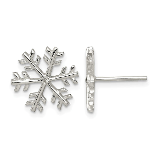 Sterling Silver CZ Polished Snowflake Post Earrings - Birthstone Company
