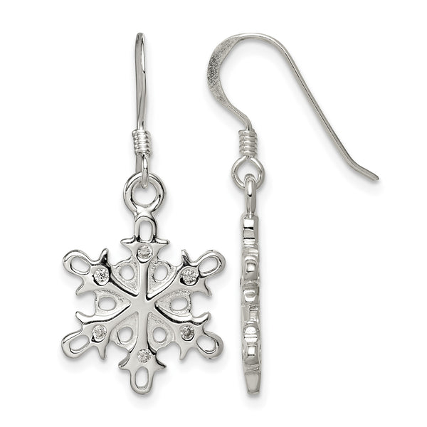 Sterling Silver Polished / Satin CZ Snowflake Dangle Earrings - Birthstone Company