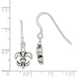 Sterling Silver Polished & Antiqued Fleur de Lis Dangle Earrings