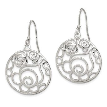 Sterling Silver Polished Fancy Circle Dangle Earrings