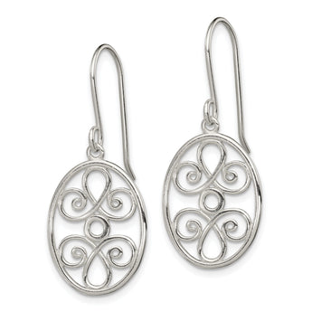 Sterling Silver Polished Filigree Oval Dangle Earrings