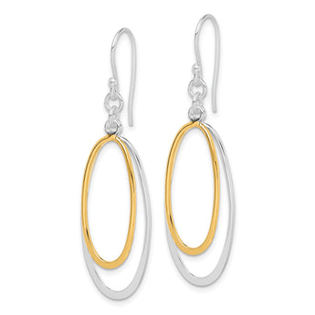 Sterling Silver Rhodium-plated & Gold-tone Double Oval Dangle Earrings