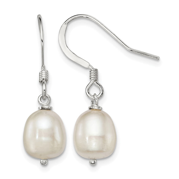 Sterling Silver Polished White 7-8mm Freshwater Cultured Pearl Dangle Earrings - Birthstone Company