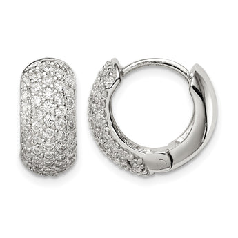 Sterling Silver Rhodium-plated CZ Hinged Hoop Earrings - Birthstone Company
