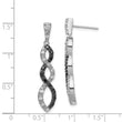 Sterling Silver Rhod-plated Black & White CZ Twist Post Dangle Earrings