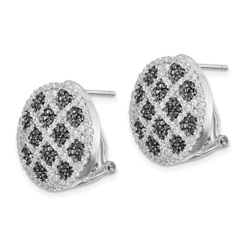 Sterling Silver Rhod-pltd Black/White CZ Criss Cross Omega Back Earrings - Birthstone Company