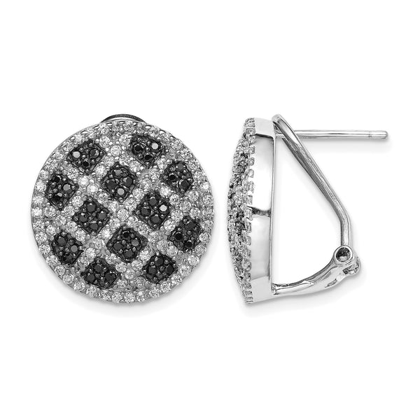 Sterling Silver Rhod-pltd Black/White CZ Criss Cross Omega Back Earrings - Birthstone Company