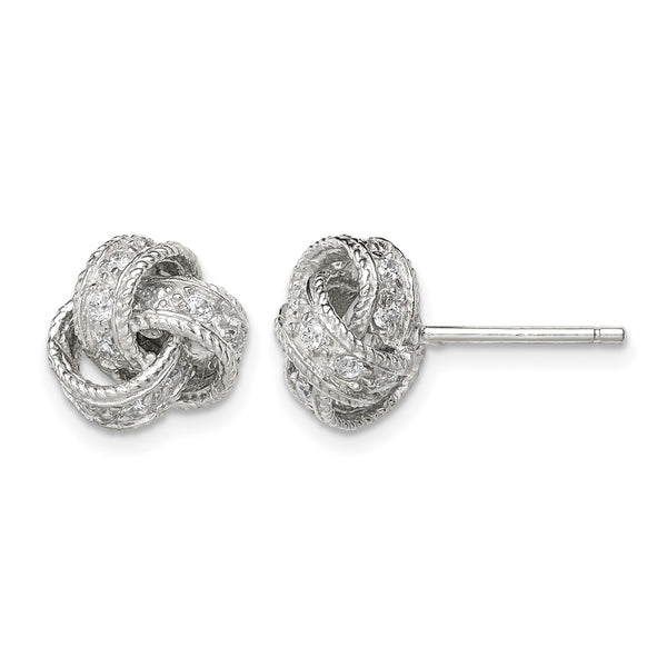 Sterling Silver Rhodium-plated CZ Love Knot Post Earrings - Birthstone Company