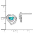 Sterling Silver Rhodium-plated Created Blue Opal Inlay Heart Post Earrings