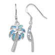 Sterling Silver Rhodium-plated Created Blue Opal Inlay Palm Tree Dangle Earrings - Birthstone Company