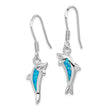 Sterling Silver Rhodium-plated Polished Created Blue Opal Inlay Dolphin Dangle Earrings - Birthstone Company