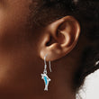 Sterling Silver Rhodium-plated Polished Created Blue Opal Inlay Dolphin Dangle Earrings - Birthstone Company