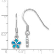 Sterling Silver Rhod-pltd Created Blue Opal Inlay Flower Dangle Earrings