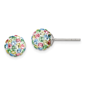 Sterling Silver Rhod-pltd Multicolor Preciosa Crystal 7mm Post Earrings - Birthstone Company