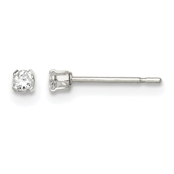 Sterling Silver Polished Children's 2mm Round Snap Set CZ Stud Earrings - Birthstone Company