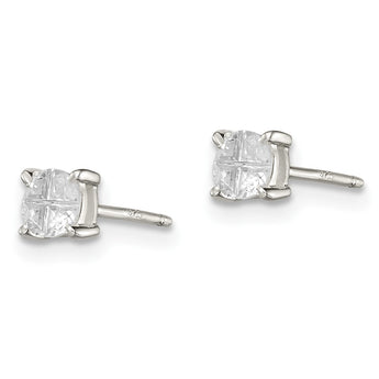 Sterling Silver 4mm Round Basket Set Cross-cut CZ Stud Earrings - Birthstone Company