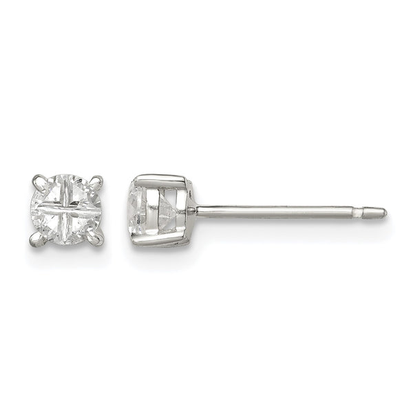 Sterling Silver 4mm Round Basket Set Cross-cut CZ Stud Earrings - Birthstone Company