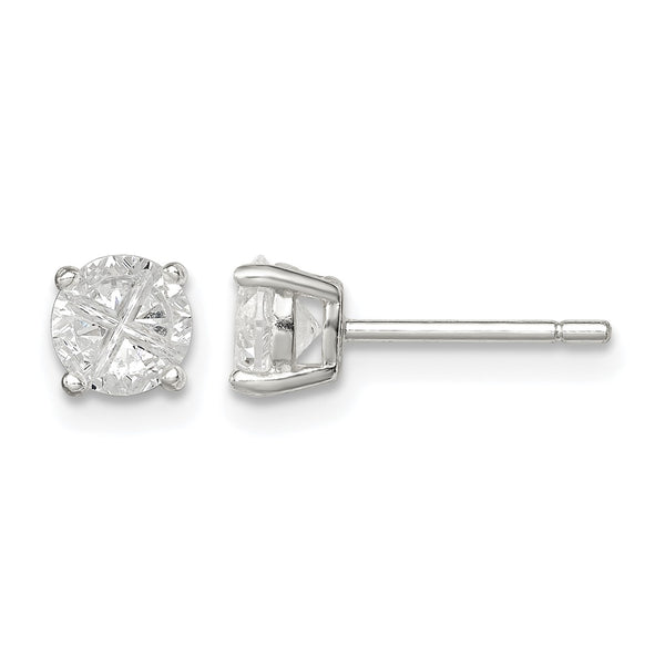 Sterling Silver 5mm Round Basket Set Cross-cut CZ Stud Earrings - Birthstone Company