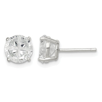 Sterling Silver 7mm Round Basket Set Cross-cut CZ Stud Earrings - Birthstone Company